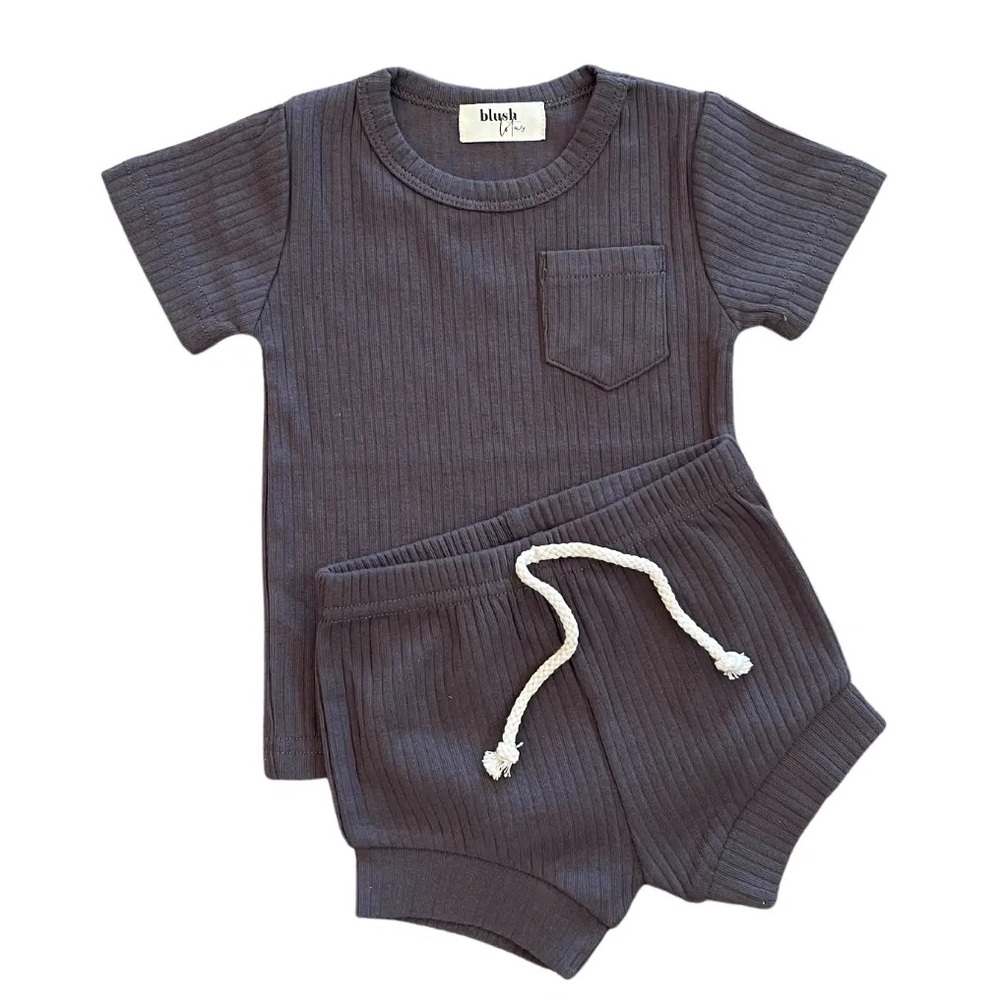 COAL | Ribbed organic baby toddler short set